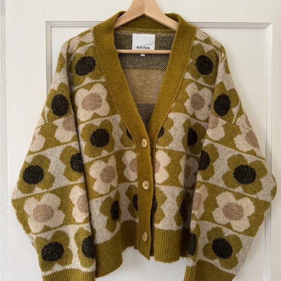Rita Row Sweaters - Women's Rita Row Pomo Cardigan - Olive and Cream